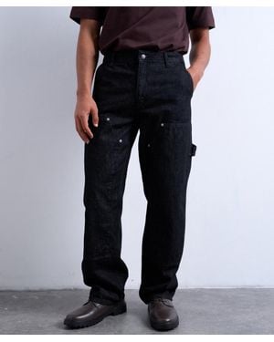 TOPMAN Baggy Carpenter Raw Jeans - Black