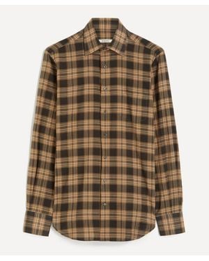 Husbands Classic Collar Cotton Voile Plaid Shirt - Brown