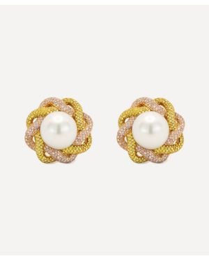 Kojis 18Ct South Sea Pearl And Colored Diamond Stud Earrings - Metallic