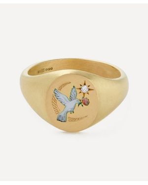 Cece Jewellery 18Ct Dove And Rose Diamond Signet Ring - White