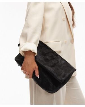 TOPSHOP Georgia Pony Leather Folded Clutch - Black