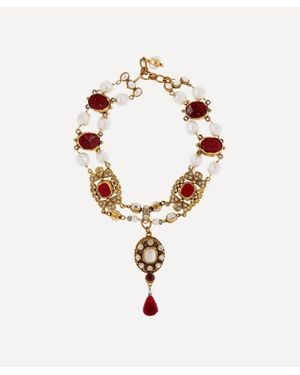 Dress Box 1980's Chanel Gilt Faux Ruby And Diamond Pearl Necklace - White