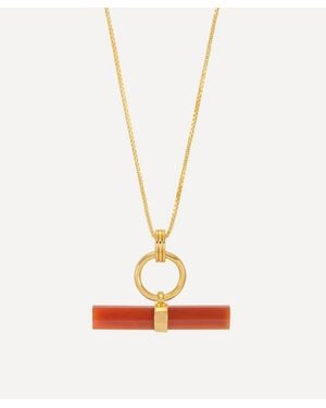 Rachel Jackson 18Ct-Plated Vitality Carnelian T-Bar Pendant Necklace - White