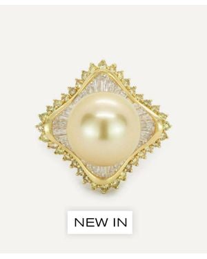 Kojis 18Ct Golden Pearl And Diamond Ballerina Ring - Metallic