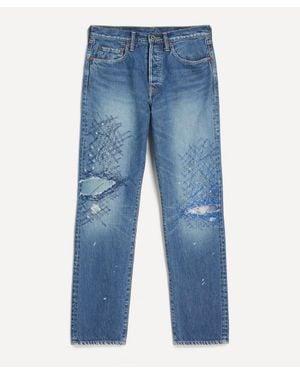 Kapital Monkey Cisco Straight-Leg Distressed Embroidered Jeans - Blue