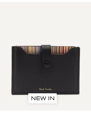 Paul Smith Leather Credit Card Holder With Signature Stripe Pull Out - Black