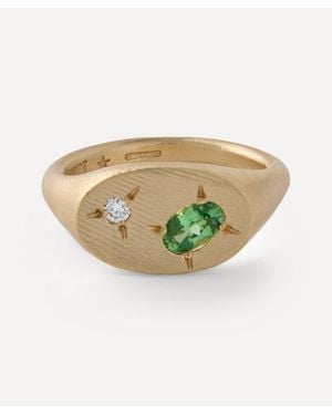 Seb Brown 9Ct Ref Tsavorite Garnet Diamond Signet Ring - White