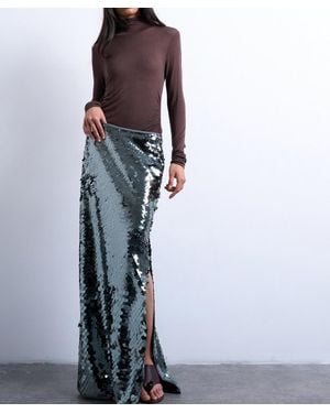 TOPSHOP Sequin Column Midi Skirt - Blue