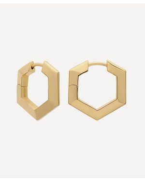 Rachel Jackson 22Ct-Plated Bevelled Hexagon Hoop Earrings - Metallic