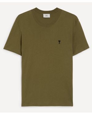Ami Paris Cotton Contrast De Coeur T-Shirt - Green