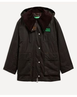 Barbour X Ganni Tartan Waxed Duffle Coat - Black