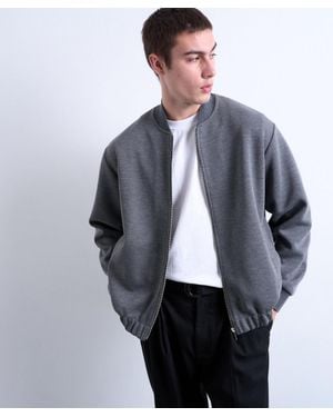 TOPMAN Smart Knitted Bomber Jacket - Gray