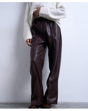 TOPSHOP Faux Leather Wide Leg Sweatpants With Pinseam Detail - Gray