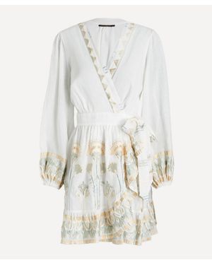 Kori Papyrus Embroidered Linen Wrap Dress - White
