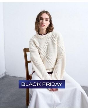 TOPSHOP Knitted Argyle Sweater - White