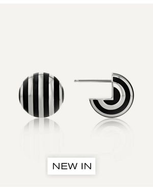 Rachel Quinn Sterling Striped Ball Button Huggie Hoop Earrings - Black