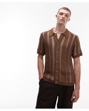 TOPMAN Knitted Button-Through Shirt - Brown