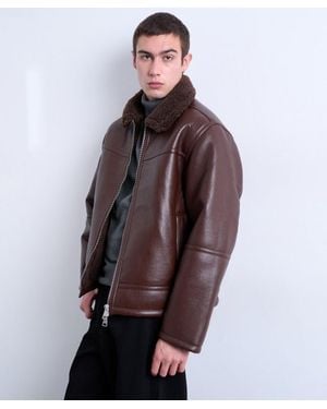 TOPMAN Faux Shearling Jacket With Zip Pockets - Brown