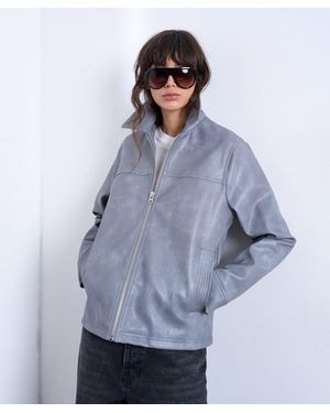 TOPSHOP Leather-Look Zip Jacket - Blue