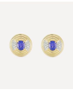 Kojis 18Ct Tanzanite And Diamond Disc Stud Earrings - Blue