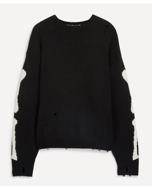 Kapital 5G Cotton Knit Bone Crew Sweater - Black