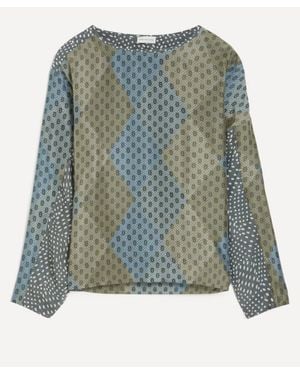 Dries Van Noten Silk Contrast Top - Blue