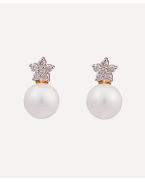 Kojis Large Diamond Star And Pearl Drop Earrings - White