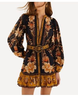 FARM Rio Majestic Garden Beaded Buckle Mini Dress - Brown