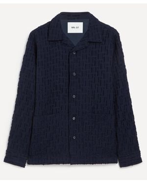 NN07 Hank Fil-Coupe Jacquard Overshirt - Blue