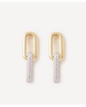 CZ by Kenneth Jay Lane Mixed Metal Interlocking Oval Link Drop Earrings - Natural