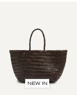 Dragon Diffusion Bamboo Triple Jump Small Woven Leather Tote Bag - Brown