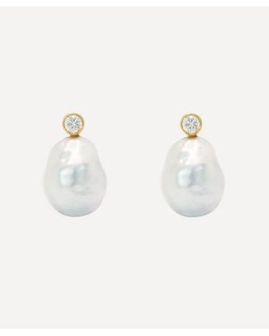 Kojis 18Ct Baroque South Sea Pearl And Diamond Drop Earrings - White