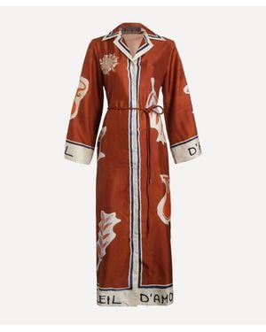 ALÉMAIS Soleil D'Amour Silk Shirtdress - Red