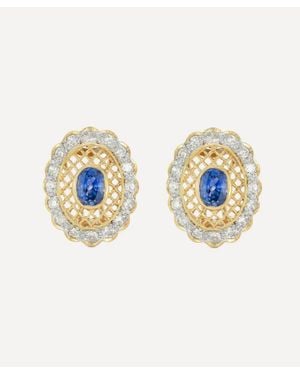 Kojis 18Ct Sapphire And Diamond Lattice Stud Earrings - White