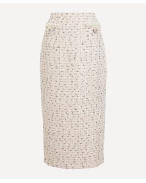 Self-Portrait Boucle Pearl Midi Skirt - White