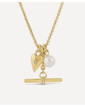 Dinny Hall 22Ct-Plated My World T-Bar With Heart And Pearl Charm Cluster Pendant Necklace - Metallic