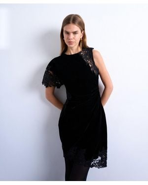TOPSHOP Lace Insert Grown On Shoulder Velvet Mini Dress - Black