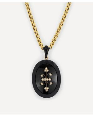 Kojis 18Ct Antique Victorian Mourning Locket Necklace - White