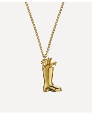 Alex Monroe 22Ct-Plated Tulip Filled Wellington Boot Pendant Necklace - Metallic