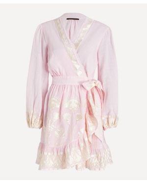 Kori Papyrus Embroidered Linen Wrap Dress - Pink