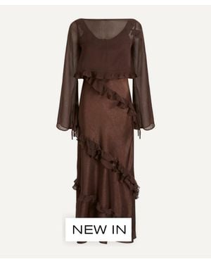 Damson Madder Carmen Midi Ruffle Dress - Brown