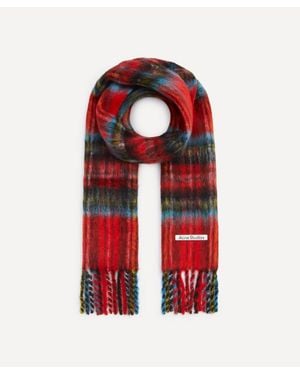 Acne Studios Mohair-Blend Checked Scarf - Red
