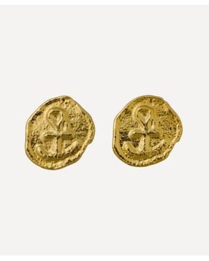 Alex Monroe 22Ct-Plated Mudlarked Anchor Token Stud Earrings - Metallic