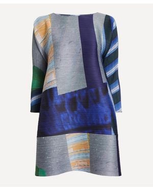 Pleats Please Issey Miyake City Collage Pleated Tunic Dress - Blue