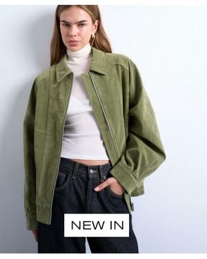 TOPSHOP Faux-Suede Zip-Through Jacket - Green