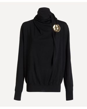 Jil Sander Draped Wool Jumper With Pin Broach - Black