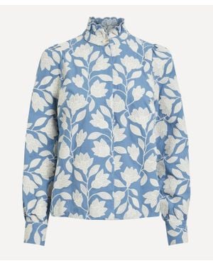 Sezane Women's Ambre Ecru Flower Embroidered Shirt - Blue