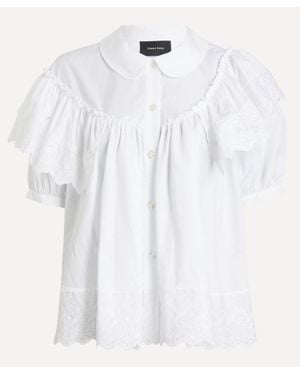 Simone Rocha Cropped Puff-Sleeve Ruffle Frill Shirt - White