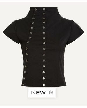 Caspar the Label Poet Cap-Sleeve Shirt - Black