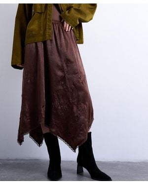 TOPSHOP Chocolate Satin Hanky Hem Midi Skirt - Multicolour